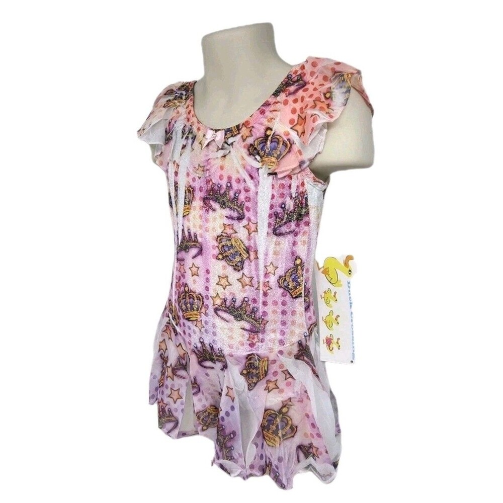 Y2K Duck Crossing VTG Velvet Leotard Dance Dress Glitter Crowns Airbrush Size CS